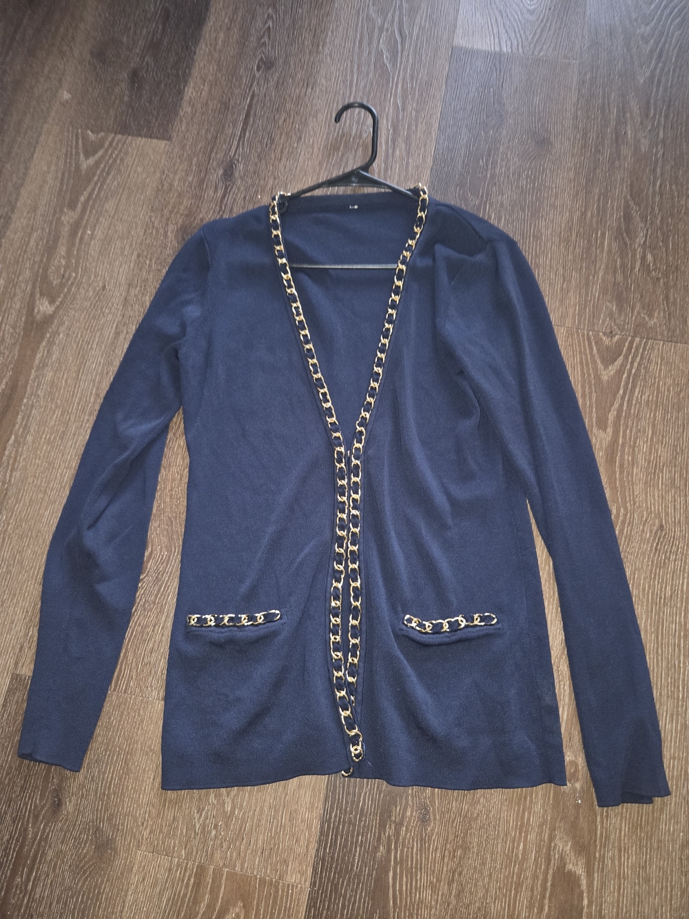 Women's Navy Chain-Trim Open Front Cardigan Sz Large No Tag